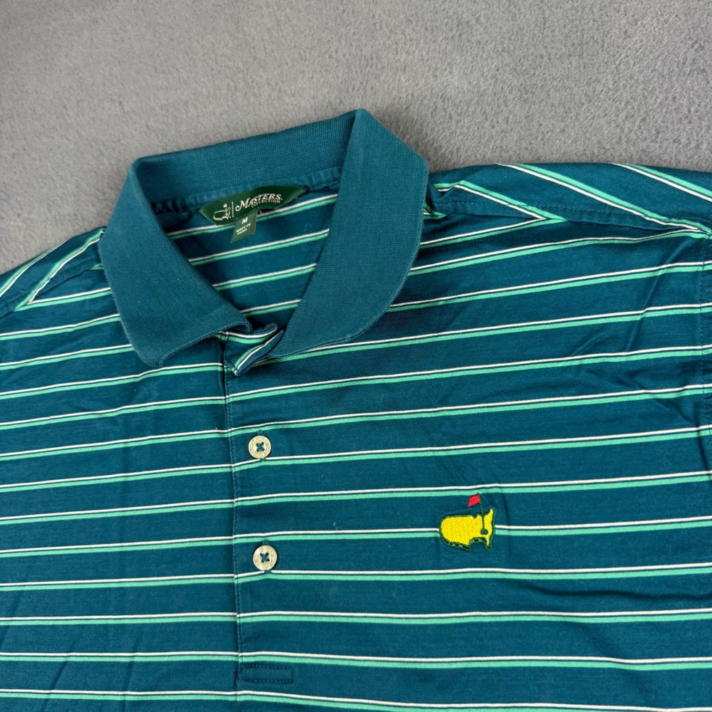 Masters Collection Polo Shirt Men's M Green Striped Pima Cotton Golf Augusta